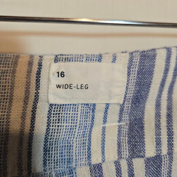 GAP Linen Bld Striped Nautical Coastal Tie Belt Wide Leg High Rise Pants 16 - Picture 8 of 11
